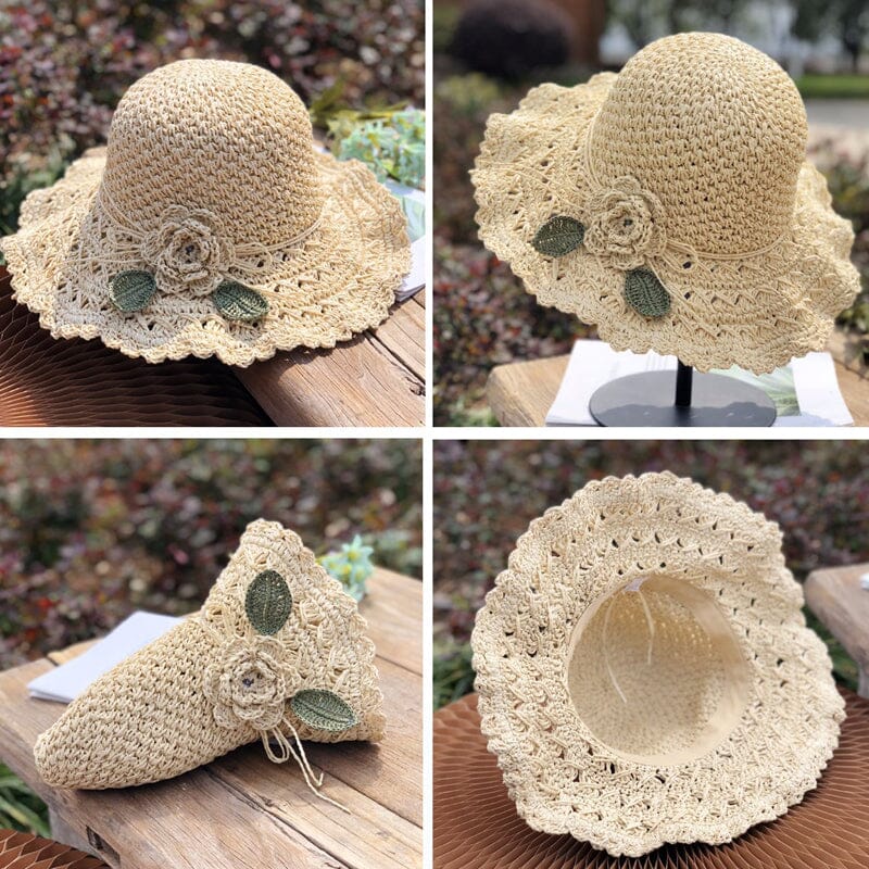 Elegant Crochet Straw Hat with Ruffle Detail