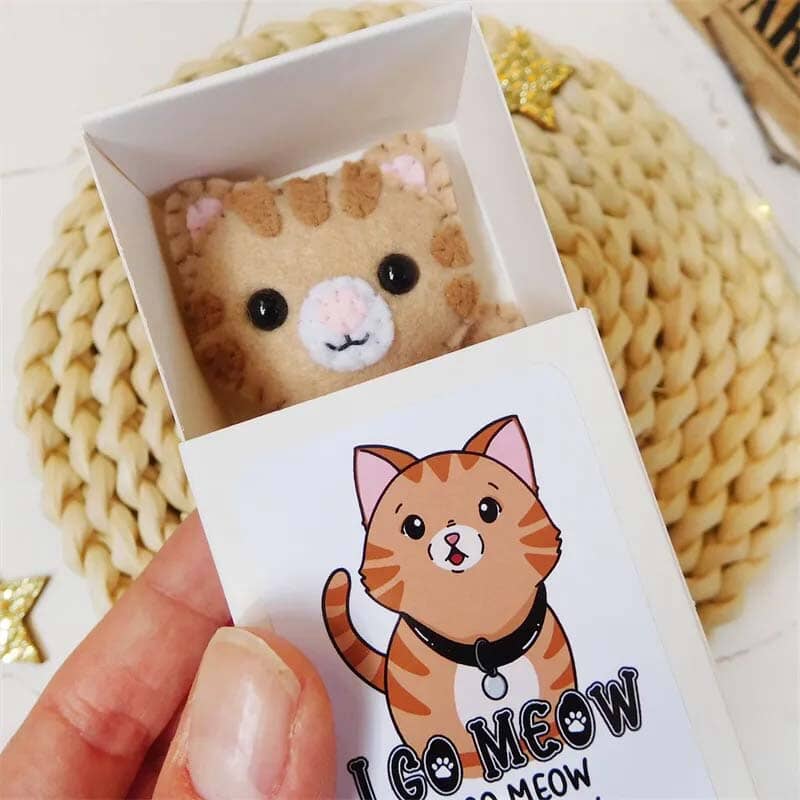 Felt Tabby Cat Plush In A Match Box