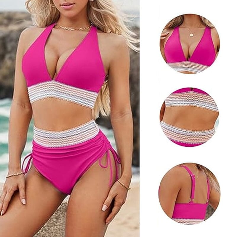 2024 High Waisted Tummy Control Color Block Bikini Sets