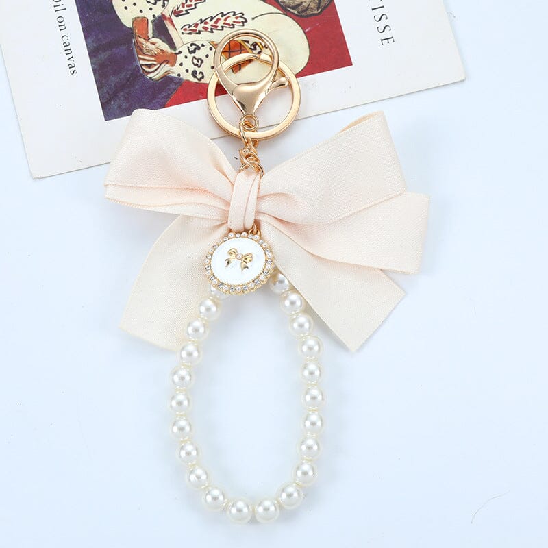 Cute Faux Pearl Decorated Wristlet Keychain