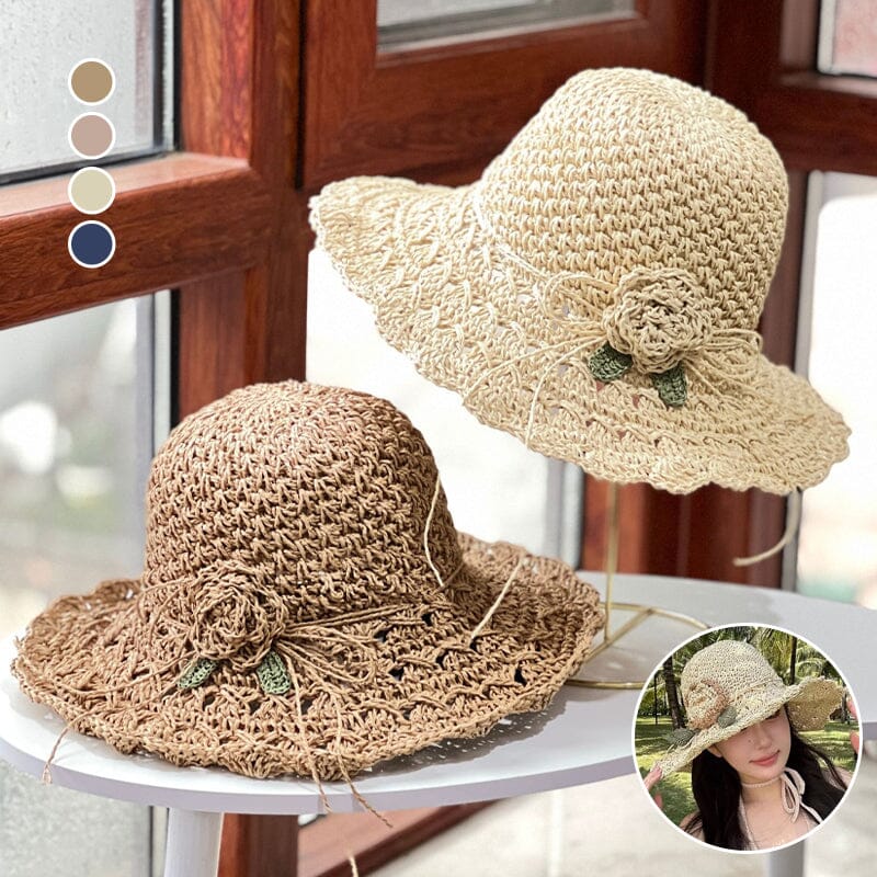 Elegant Crochet Straw Hat with Ruffle Detail