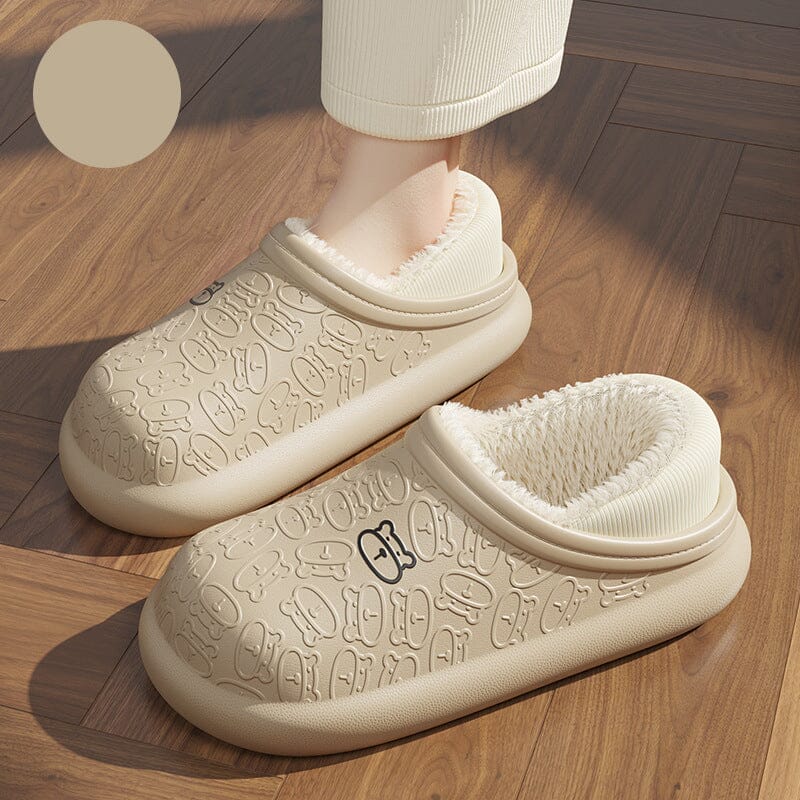 Autumn And Winter Embossed Little Bear Home Waterproof Cotton Slippers