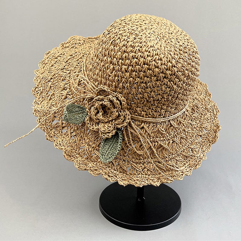 Elegant Crochet Straw Hat with Ruffle Detail