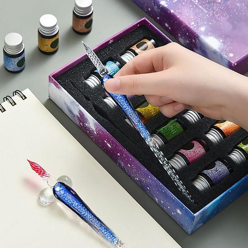 Glass Calligraphy Pen Set with Ink and Pen Rest