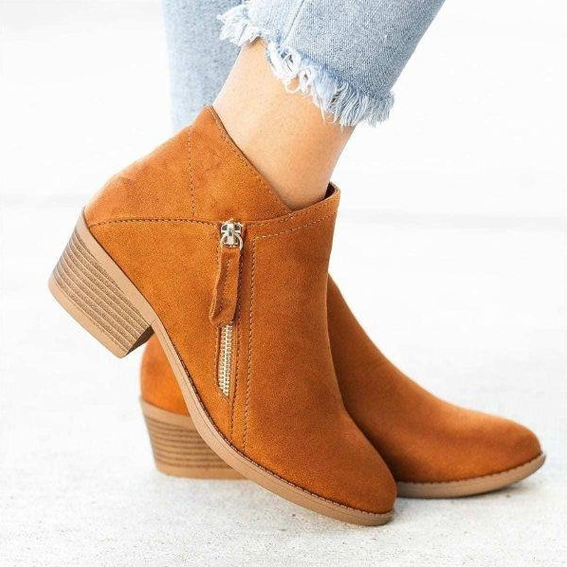 Women's Chunky Heel Side Zip Ankle Boots