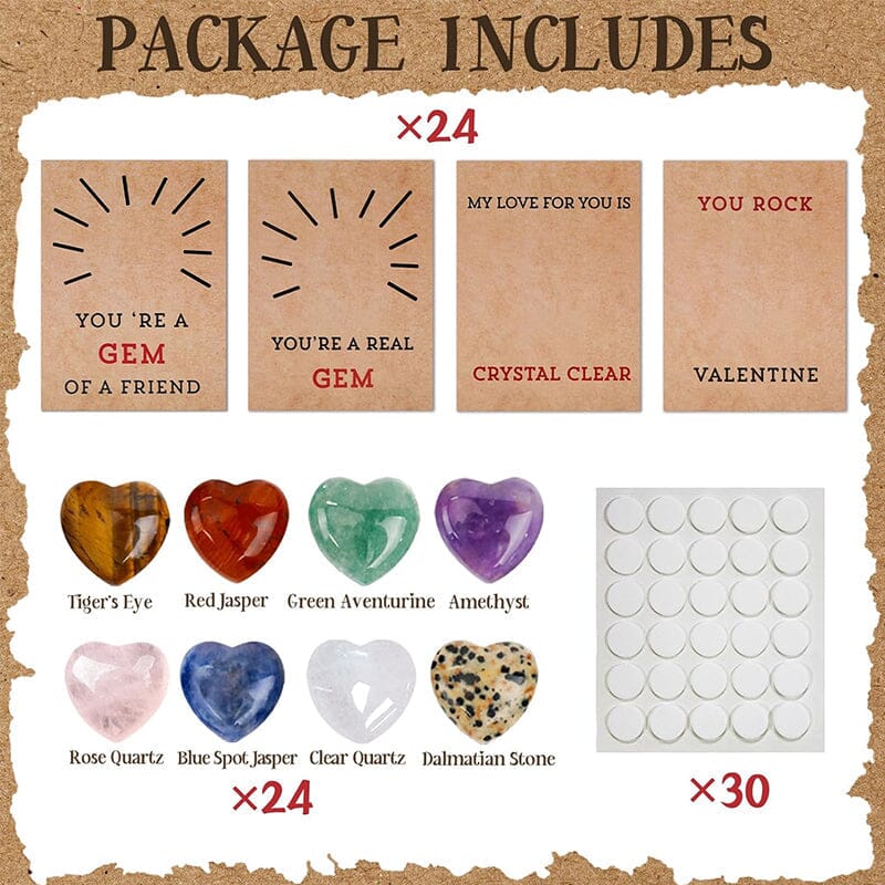 24 Pack Valentines Cards with Heart-Shape Crystals