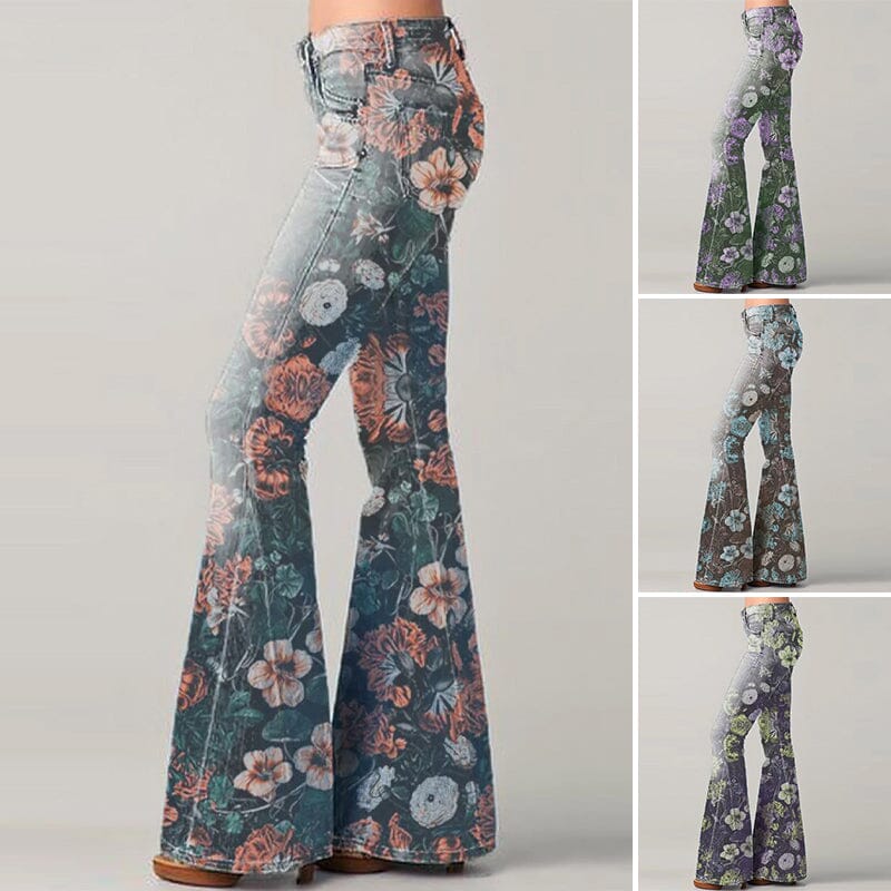 Women's Stylish Floral Print Flared Pants