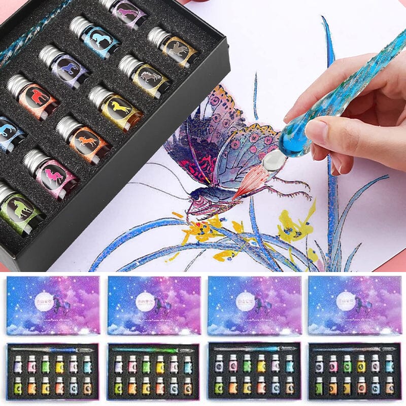 Glass Calligraphy Pen Set with Ink and Pen Rest