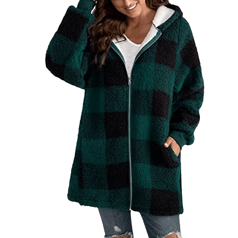 Hoodie Plaid Loose Overcoat