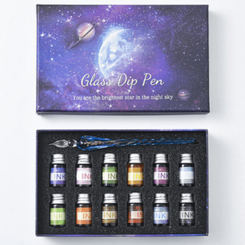 Glass Calligraphy Pen Set with Ink and Pen Rest