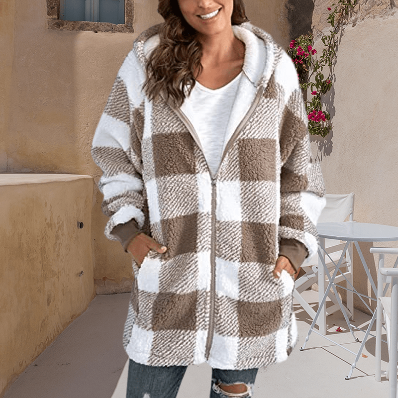 Hoodie Plaid Loose Overcoat